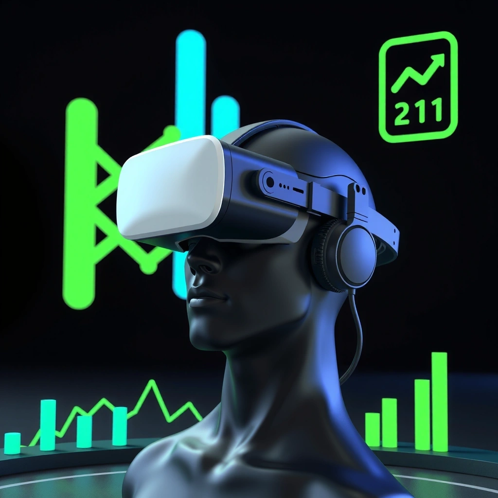 Futuristic financial technology visualization with VR elements and AI integration